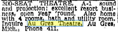 may 1948 for sale Au Gres Theatre, Au Gres